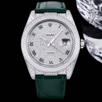 GB Factory Replica  Datejust ROLEX Alligator Leather Strap Silver steel case with White diamond diameter 40mm Watch